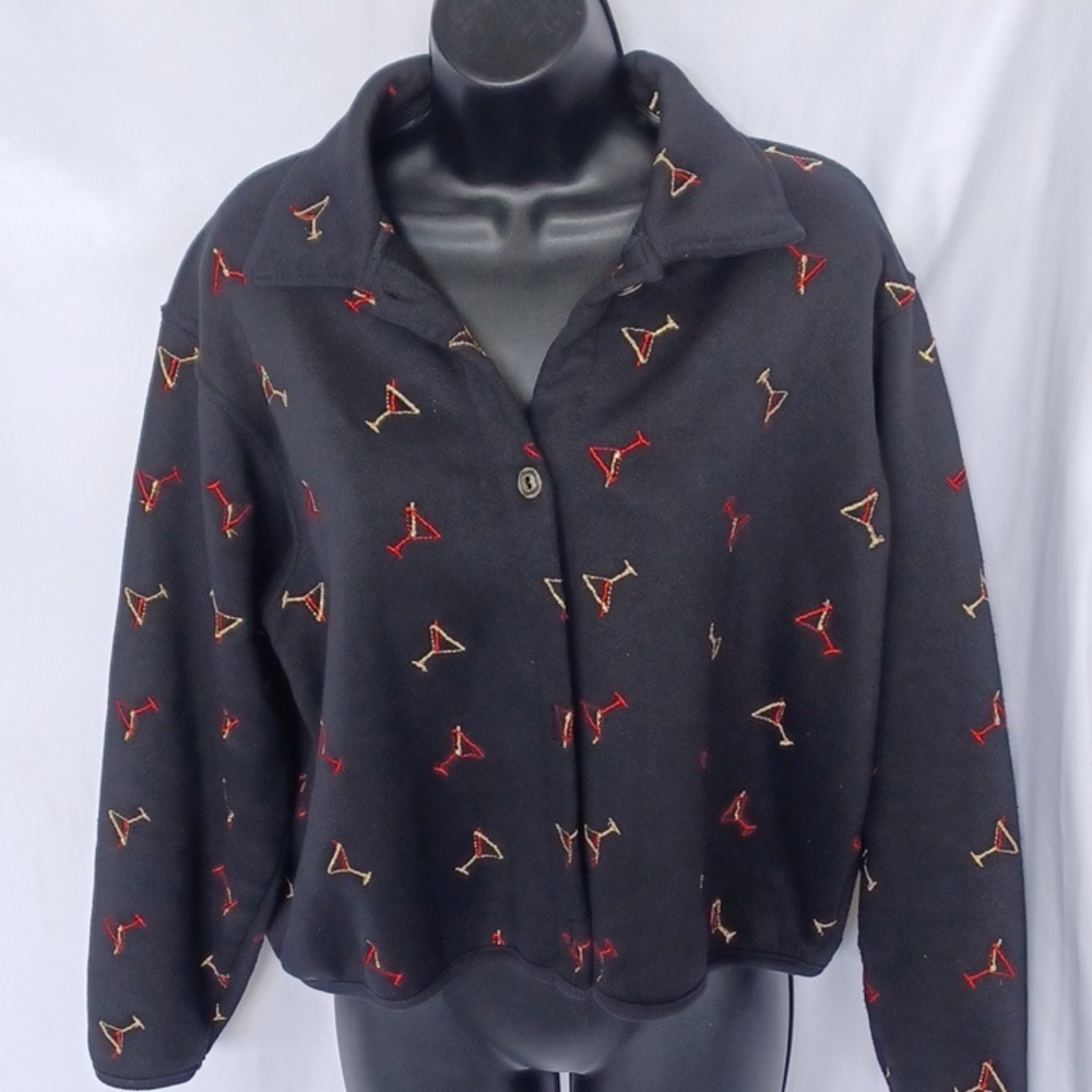 Can-do Fashions vintage button sweatshirt/jacket, martini glasses, made in USA